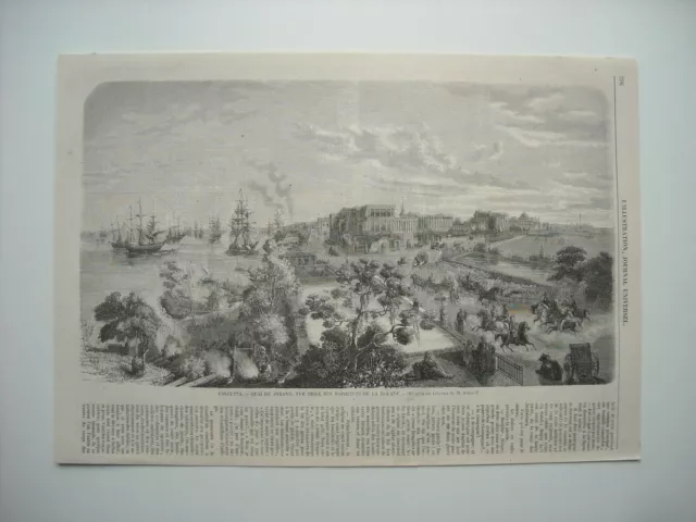 1858 Engraving. Calcutta. Quai Du Strand, View Taken From Customs Buildings...