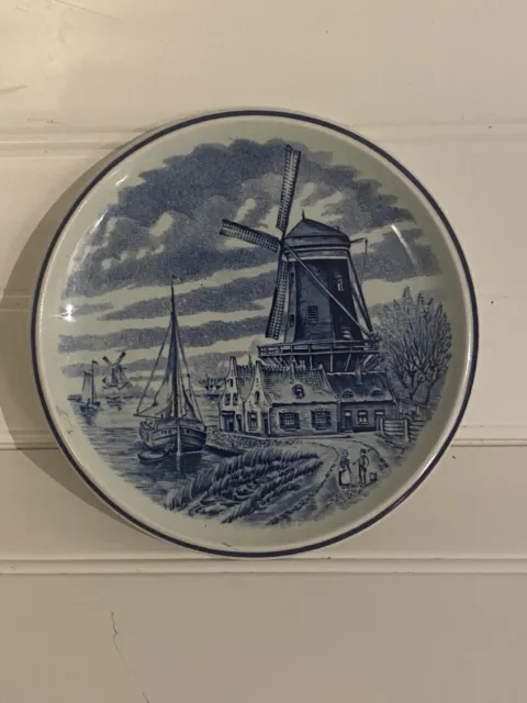 Delfts Blue Windmill Hand Painted Decorative Plate Holland w15/L