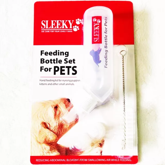 Sleeky Puppy Feeding Milk Bottle Nipple Brush Small Animal Hand Nurser Kit 2 oz