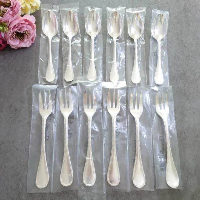 Christofle Pearls 12pcs Silverplate flatware cake fork coffee spoon