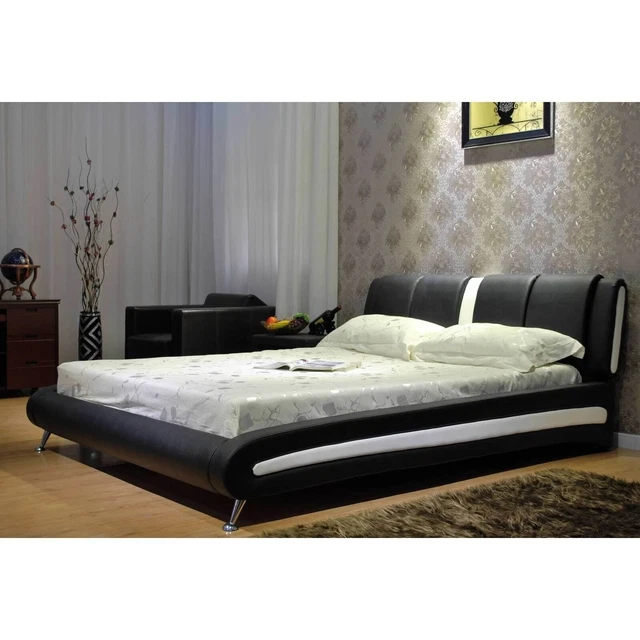 Two-tone Black / White Platform Bed White Queen