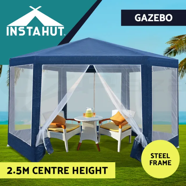 Instahut Gazebo Marquee 2x2 Wedding Party Tent Outdoor Camping Mesh Wall Navy