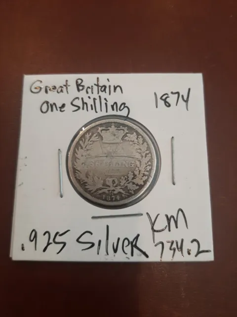 1874 One Shilling .925 Silver Coin Great Britain Young Victoria Head KM 734.2