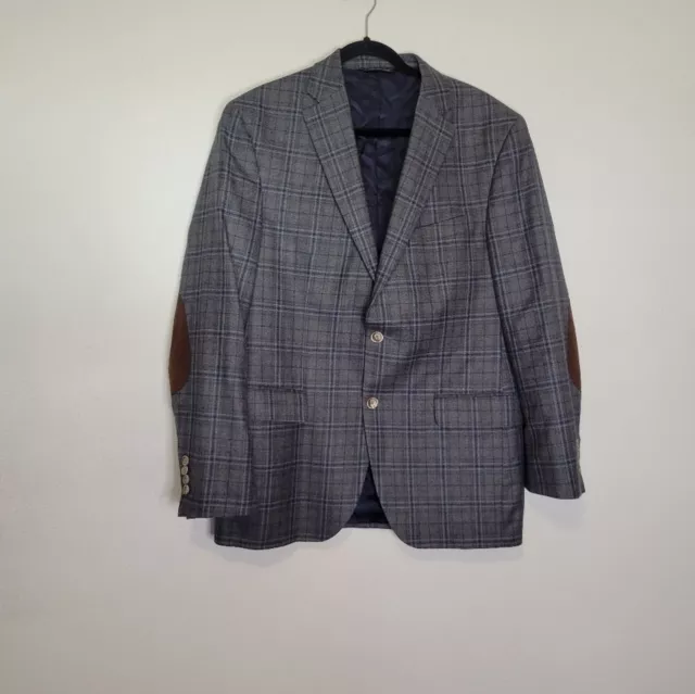 Barneys ny mens size 42r loro piana wool grey/blue checkered print blazer FLAW