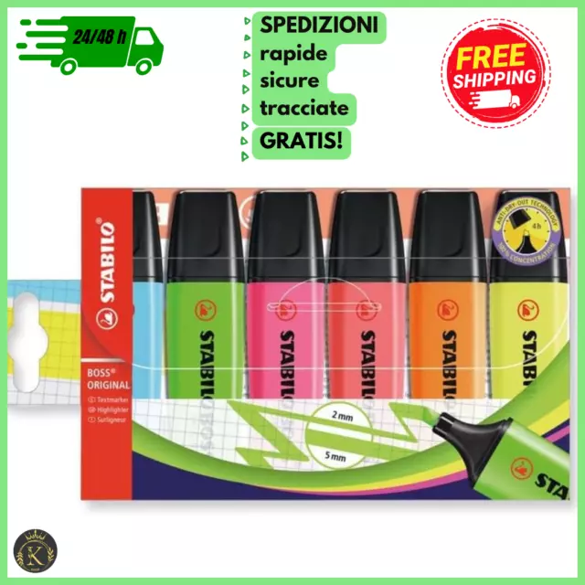 STABILO BOSS ORIGINAL evidenziatore Set da scrivania da 4 colori (nero,  plastica, 177g) come regali-aziendali su