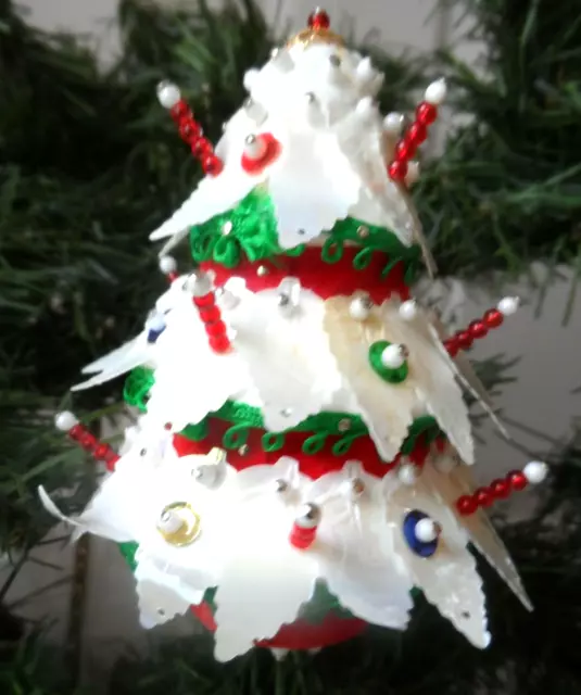 Vintage Beaded Ornament - HANDMADE MULTI-COLOR TREE w/PUSH-PIN BEADS & SEQUINS