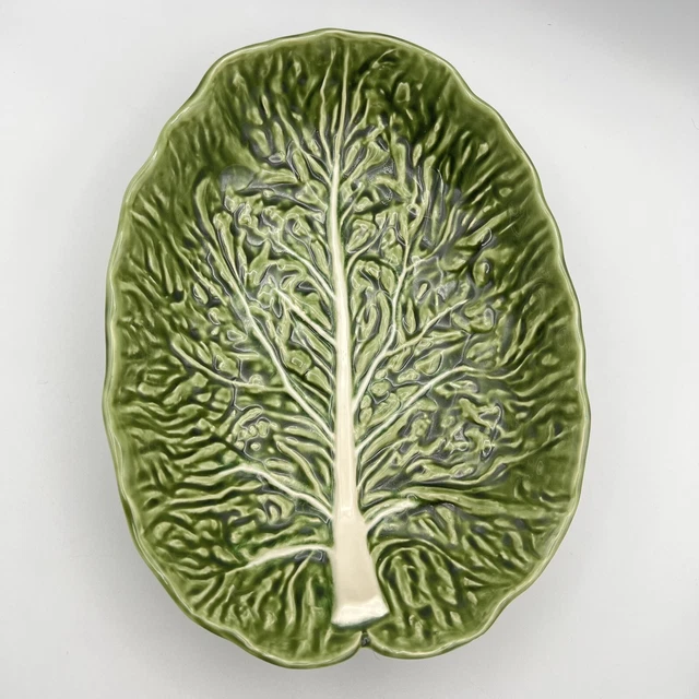 Vintage OLFAIRE Serving Bowl Cabbage Leaf Majolica Pottery Green