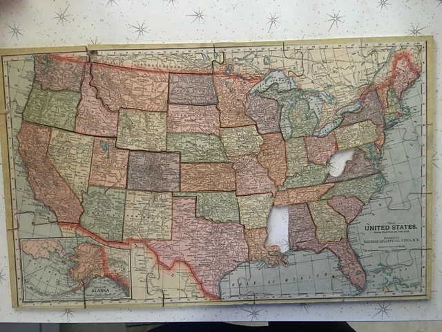 Vintage United States Map Puzzle - 1920s Vintage Madmar Puzzle Map Of United States.webp