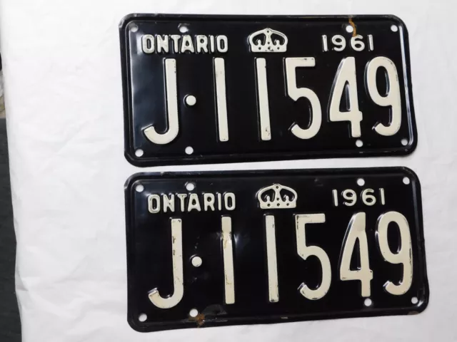 Ontario License Plate 1961 Set Pair Vintage Canada Classic Car Shop J11 549