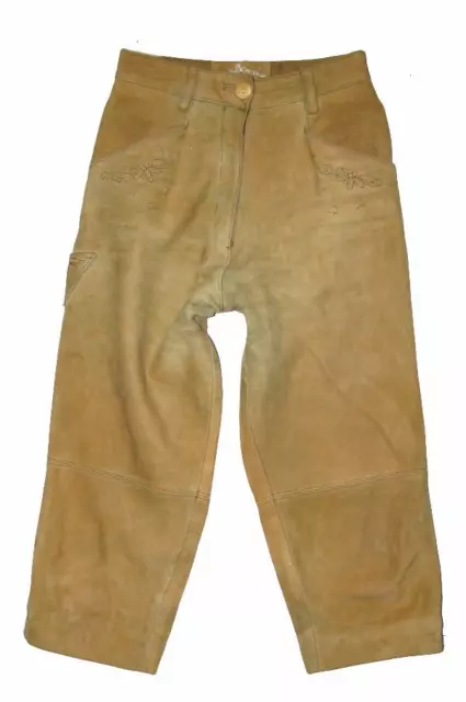 Donne- Trachten- Pantaloni IN Pelle Costume 3/4 O 7/8tel Lunghezza Beige Tgl