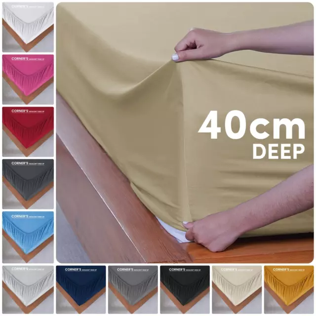 Fitted Sheet 40cm Extra Deep Single Double King & Super King Size Bed Sheets UK