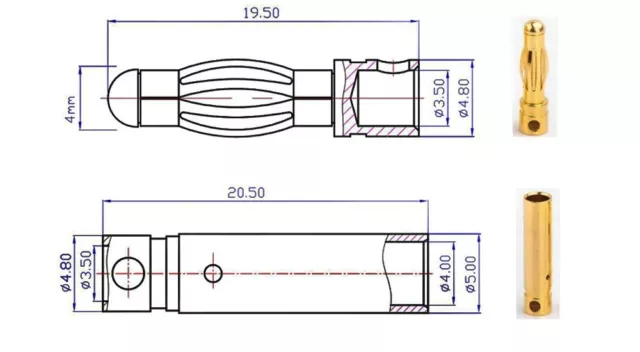 Conjunto De 4mm Plátano Punta Enchufe Macho + Hembra Micro Audio Cable Conector 2