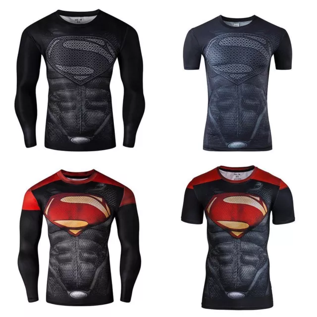 Mens t shirt compression top gym superhero avengers marvel muscle superman