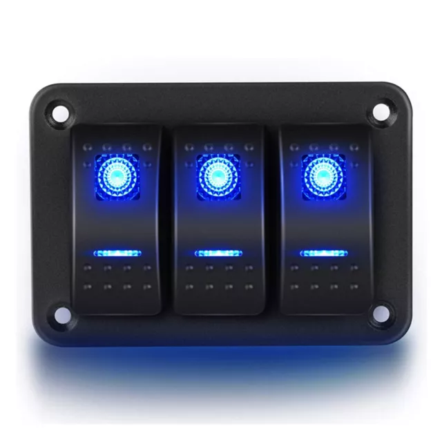 Neu 12V Universal 3-Gang Kippschalter Panel für Auto Boot RV LKW mit Blau LED