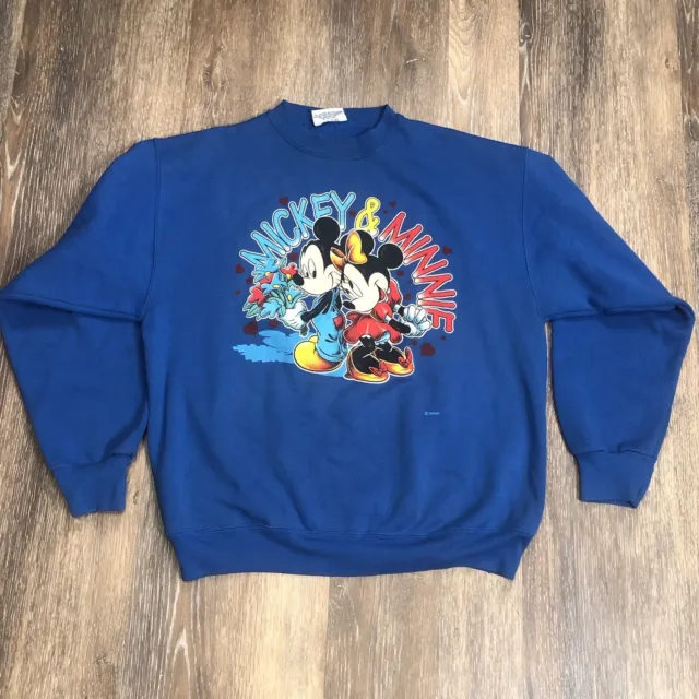 Vintage Mickey and Minnie Mouse Sweater Size Large Crewneck Pullover Disney