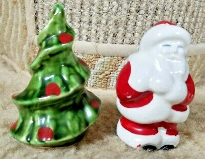 Vintage Ceramic Salt & Pepper Shaker Set Santa & Christmas Tree