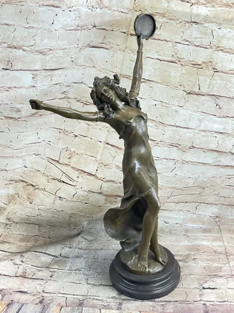 Signed Moreau Museums Quality Classic Artwork Female Tambourine Dancer Bronze