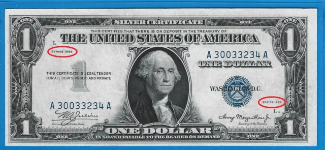 1935 $1 Silver Certificate *Rare* Double Date Note,Blue Seal,CH Crisp UNC,Nice!