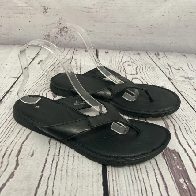 Born Sandals Womens Size 11 Black Leather Upper and Lining Thong Shoe Flat