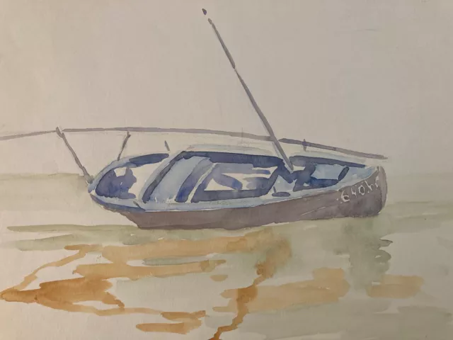 Bonita Pintura Acuarela Barco Orientalista Georges Masaje Barcas Nilo Egipto
