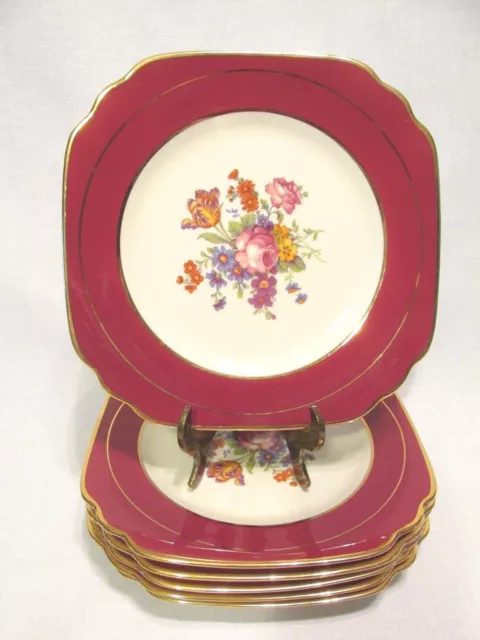 Sy57 Syracuse China Old Ivory Opco Square Salad Lunch Plate(S) Gold Trim Flowers