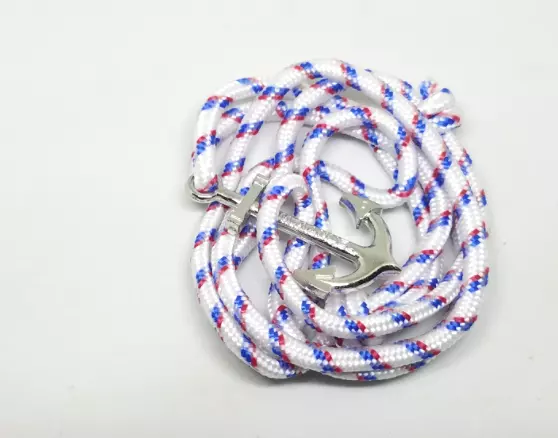 Multilayer Handmade Rope Anchor Wristband-White-Silver