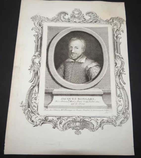 PORTRAIT 18ème (1777) - Jacques Bongars, diplomate, historien  (1554-1612)