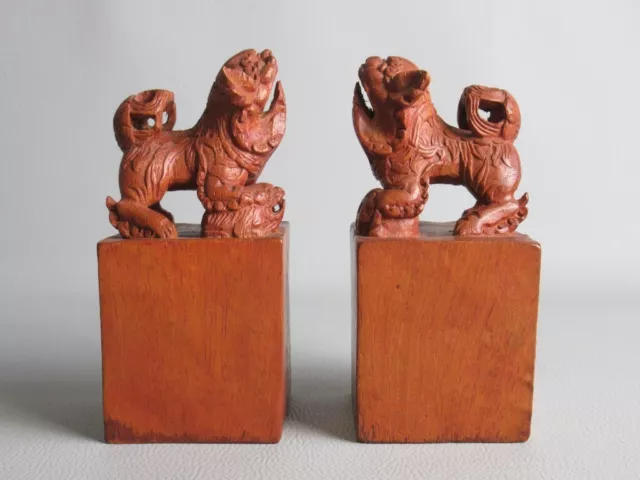Foo Hunde Skulpturen Holz Orientalen Statuen Verzierung Glücksbringer Xx Sec