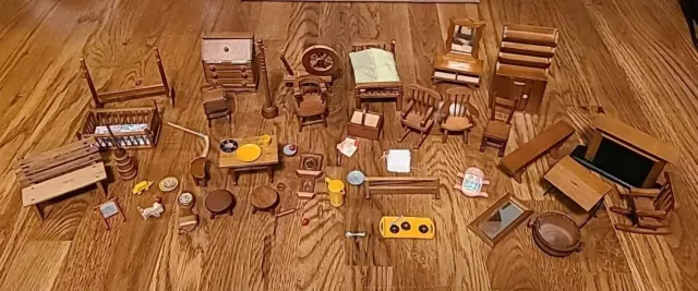 Lot Of Vintage Wood Dollhouse Furniture