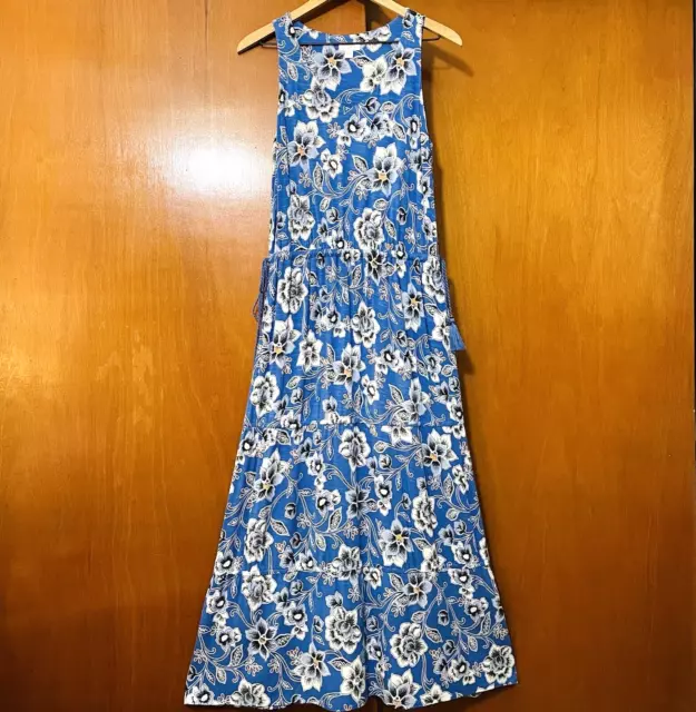 J. Jill Blue Floral V-Neck Tiered Maxi Dress Sleeveless Size Small