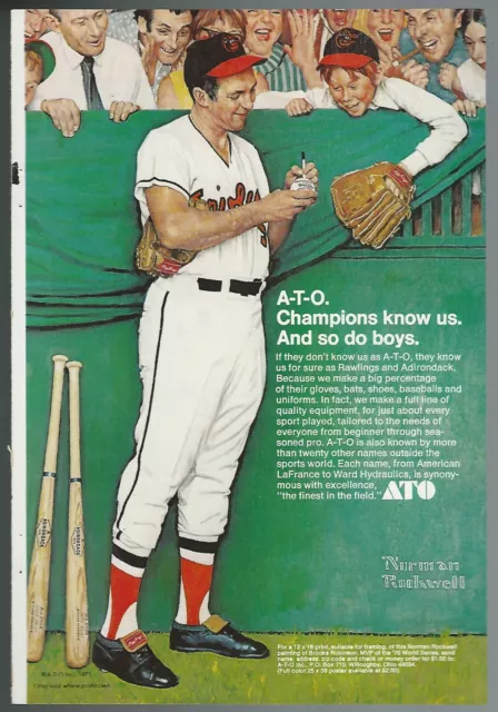 1971 RAWLINGS advertisement, NORMAN ROCKWELL artwork, baseball Brooks Robinson