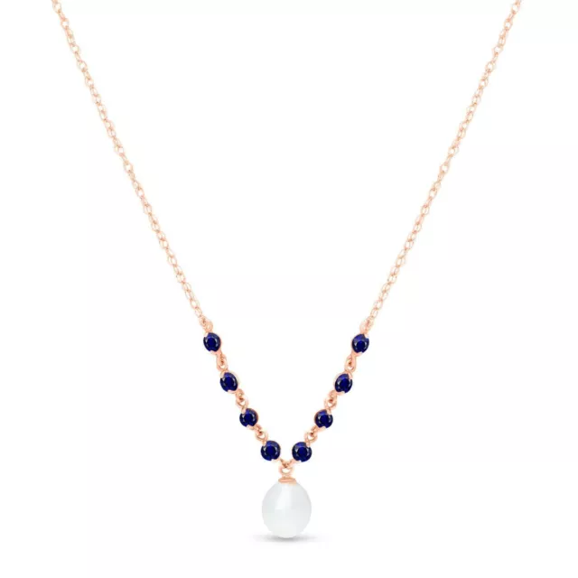 14K. Solid Gold Necklace W/ Natural Sapphires & Pearl 3