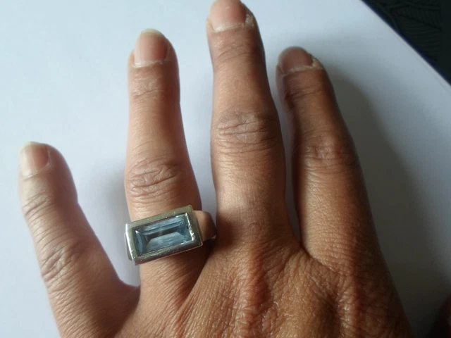 Bague En Argent Massif Bleue Taille 54 - Modèle Rectangle Occasion