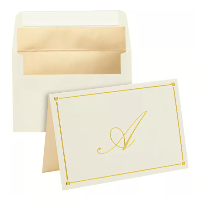 24 Pack, Ivory Gold Foil Letter A Monogram Blank Note Cards with Envelopes, 4x6"
