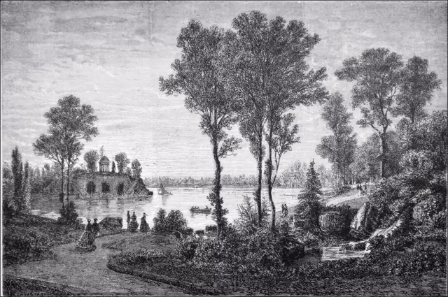 PARIS - BOIS DE VINCENNES: LE LAC DE GRAVELLE - 19th century engraving