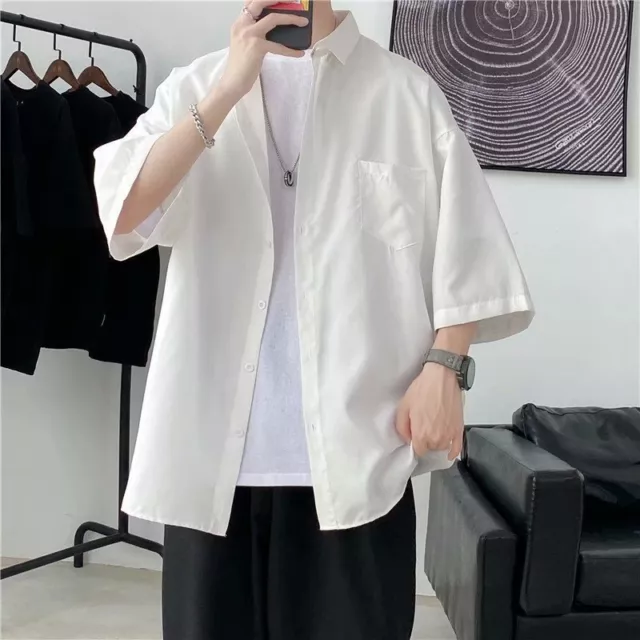 Short Sleeve Men's Summer Korean T-Shirt Loose Hip Hop Half Sleeve Casual Shirts 2