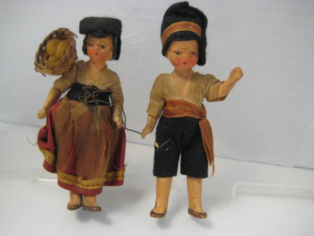 Antique Vintage German ? Bisque Dollhouse Miniature Doll Pair Hertwig ?