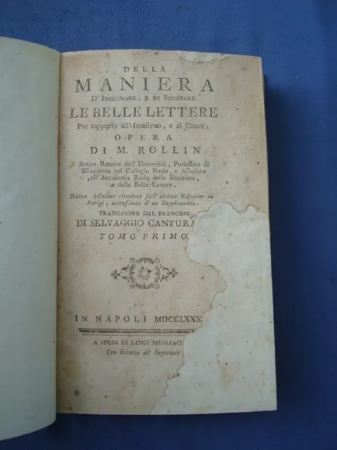 Rollin-Della Maniera D'insegnare E Studiare Le Belle Lettere-Napoli 1784-Tomo I