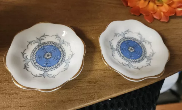 2 Coalport Revelry blue butter pat dishes 3.5"