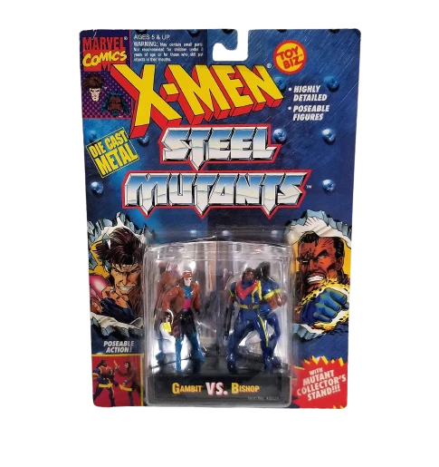 Marvel X-Men Steel Mutants GAMBIT vs BISHOP Die Cast Metal Toy Biz Figure
