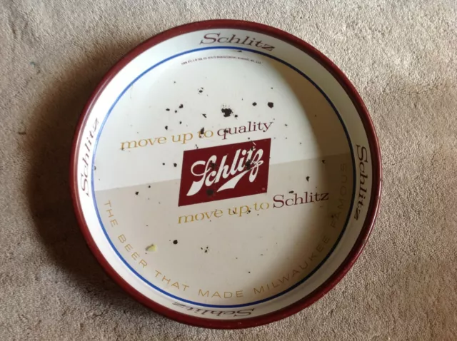 Vintage 1958 SCHLITZ "Move Up To Quality" Metal Beer Tray