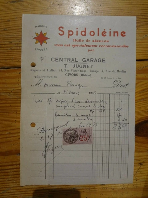 1935 ANCIENNE FACTURE WINDSOR Cycles ALCYON Courbevoie...Old Invoice