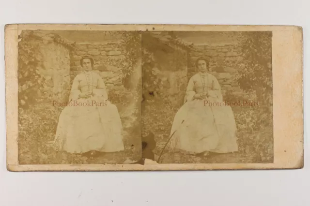 Porträt D’A Weiblich Expérieur Eiskunstlauf c1865 Foto Stereo Albumin Vintage
