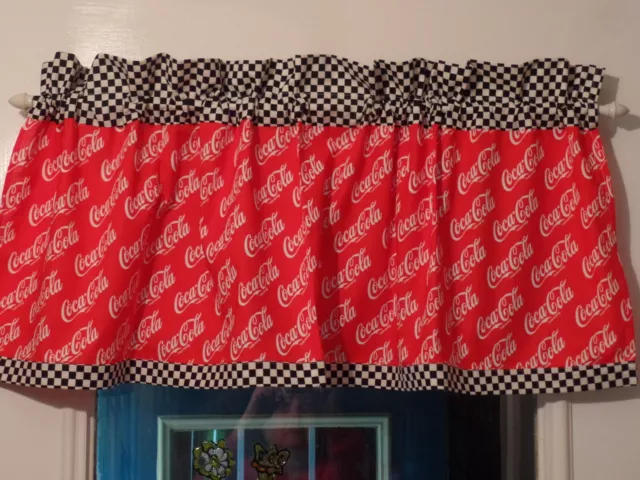 COCA COLA Collectors, Coke, Handmade Kitchen VALANCES, Red, B&W Checks, 42 x 16