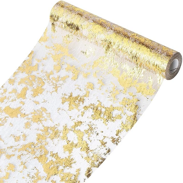 Corredor de mesa, rollo de cinta de tul de poliéster brillante con lámina de oro, Birtay S3D9