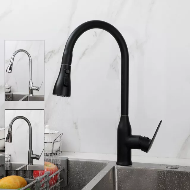 Black/Grey/Silver Kitchen Sink Taps Arc Swivel Pull-Out Mixer Faucet Single Hole