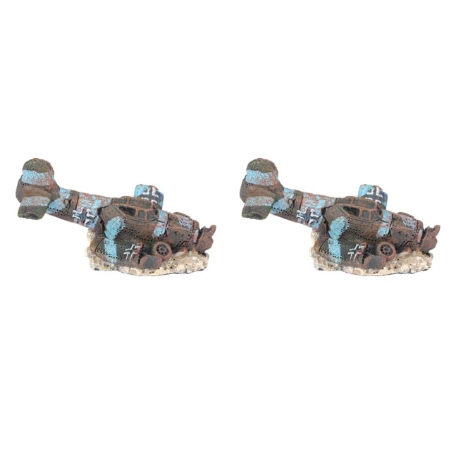 2 Count Fish Tank Stand Aquarium Plane Plane Wreck Fishing Boat Crafts