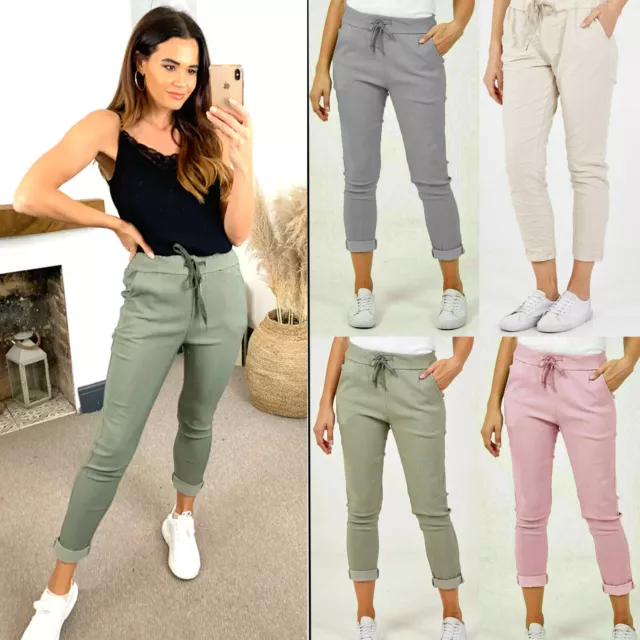 Womens Lagenlook Italian Magic Pants Ladies Casual Stretch Jogger Style Trousers