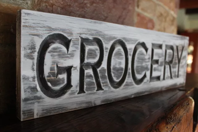 Grocery Sign /   Rustic Carved Wood Farmhouse Fixer Upper Shabby Chic Décor