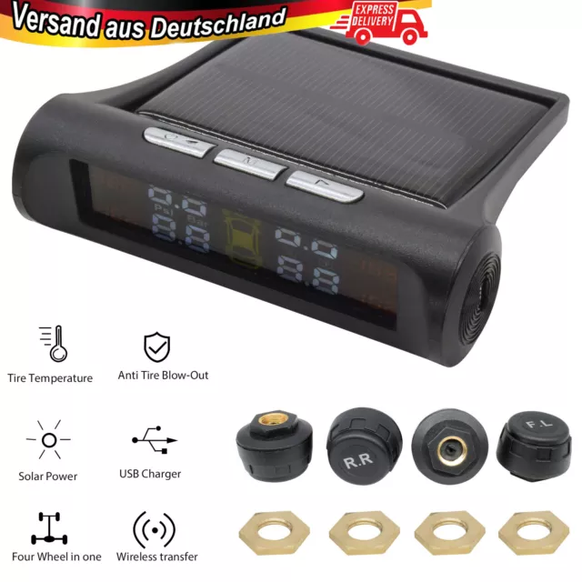 Auto Solar Wireless Auto Reifendruckkontrollsystem LCD TPMS + 4 externe Sensoren